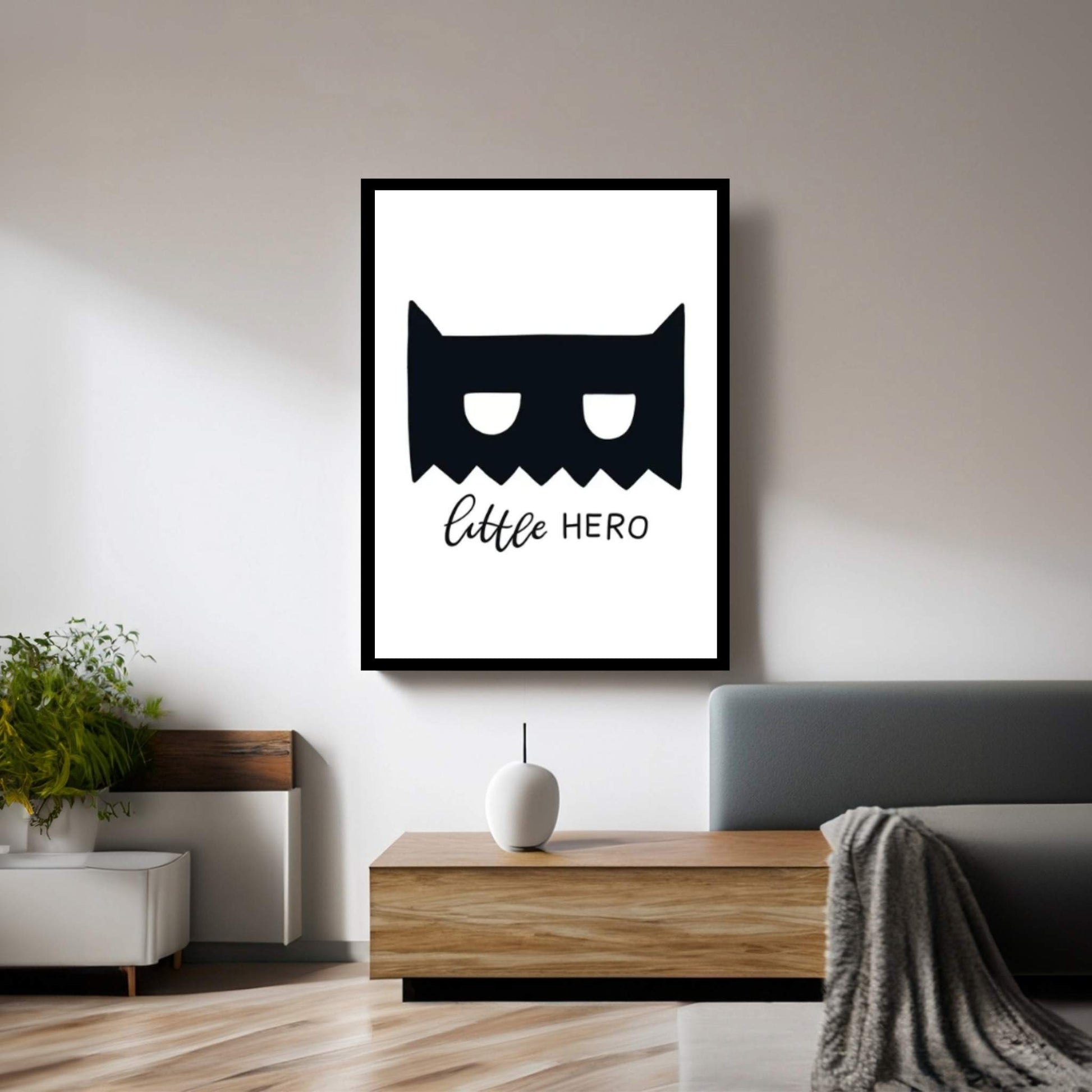 Little Hero Mask Black Super Scandi Canvas Wall Art - Y Canvas