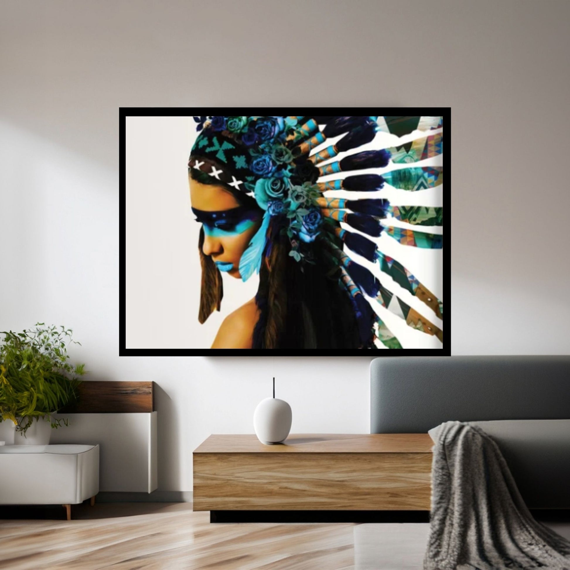 Native American turquoise and white background - Y Canvas