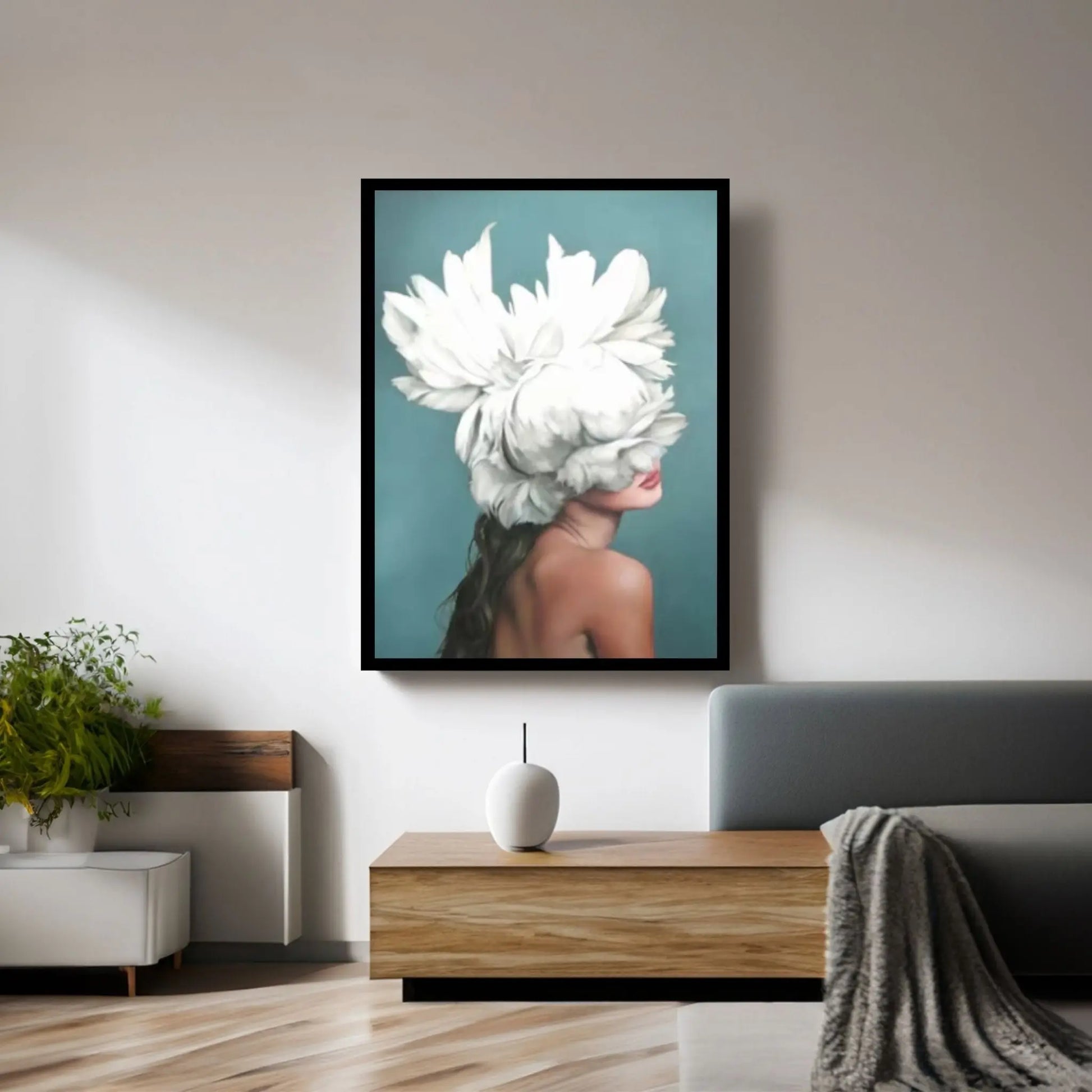 Flowers Feathers Woman With Flower Abstract Canvas Painting Wall Art Decorative Painting Living Room Home Decoration Print - Y Canvas