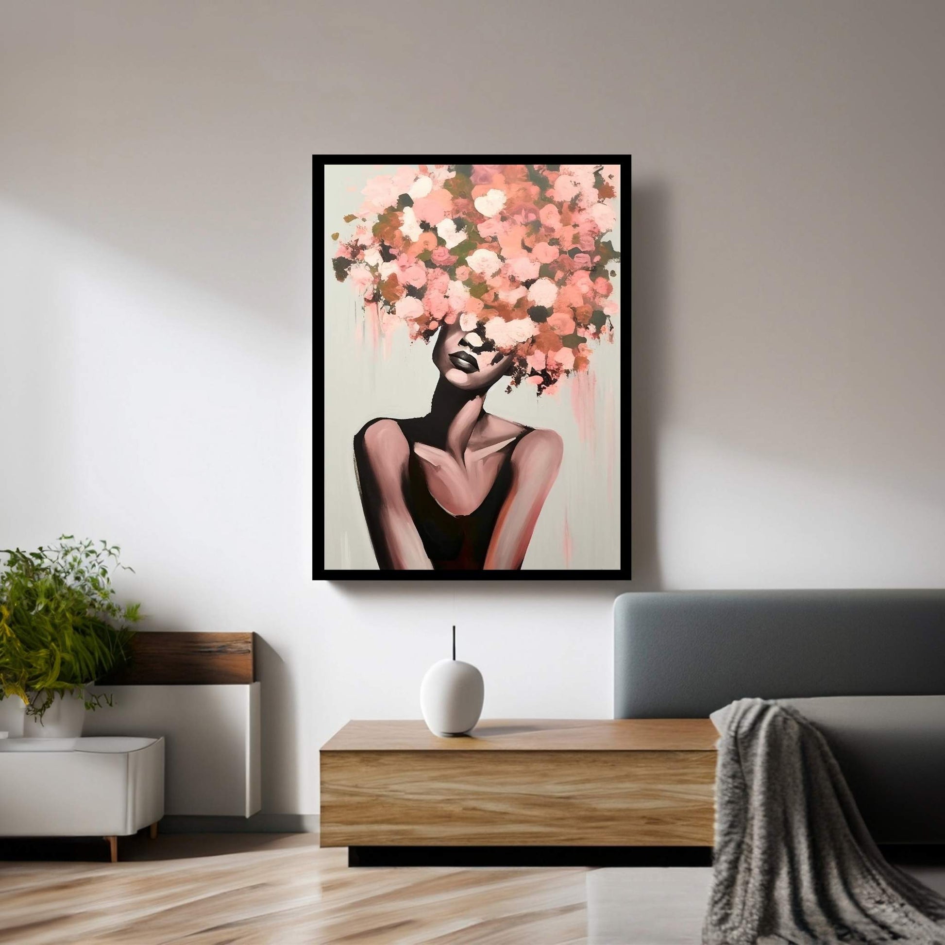 Woman Portrait Flower Head Canvas Wall Art - Y Canvas