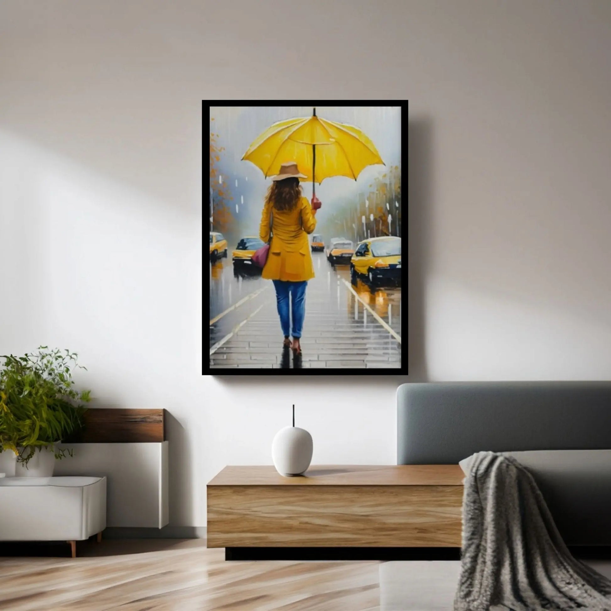 Yellow Color People Umbrella Canvas WAll Art Home Decor Poster Print - Y Canvas