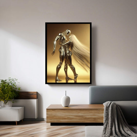 Gold Love Couple Robotics Canvas Wall Art - Y Canvas