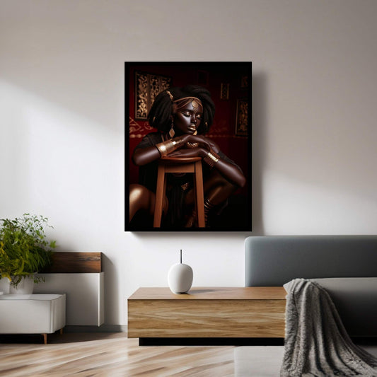 African Black Woman Gold Make-up Canvas Canvas Wall Art - Y Canvas