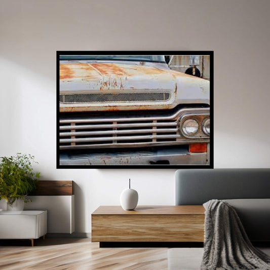 White Ford Grill Canvas Wall Art - Y Canvas