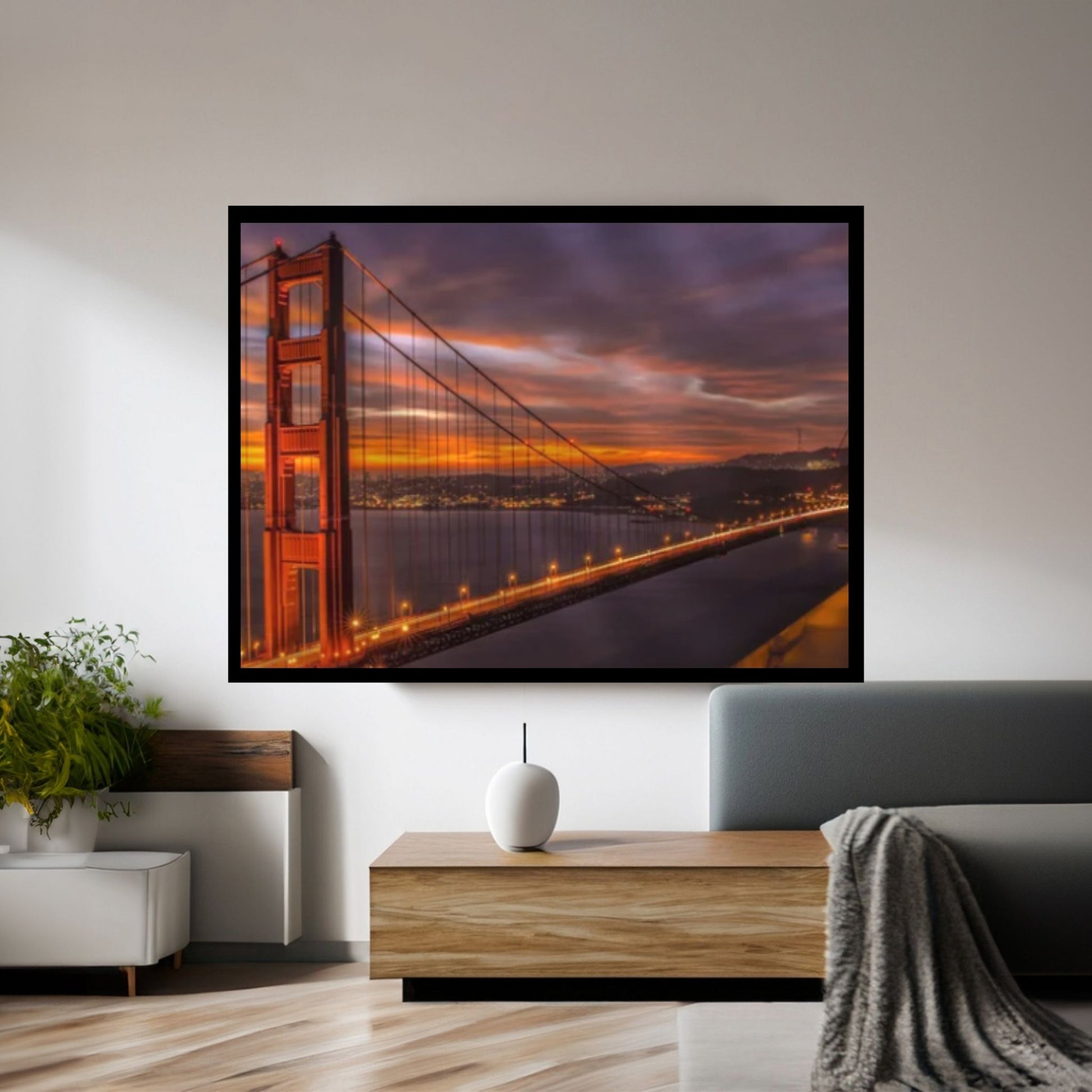 San Francisco Panoramic Canvas Print, San Francisco Canvas Wall Art, Golden Gate Bridge Canvas Art - Y Canvas