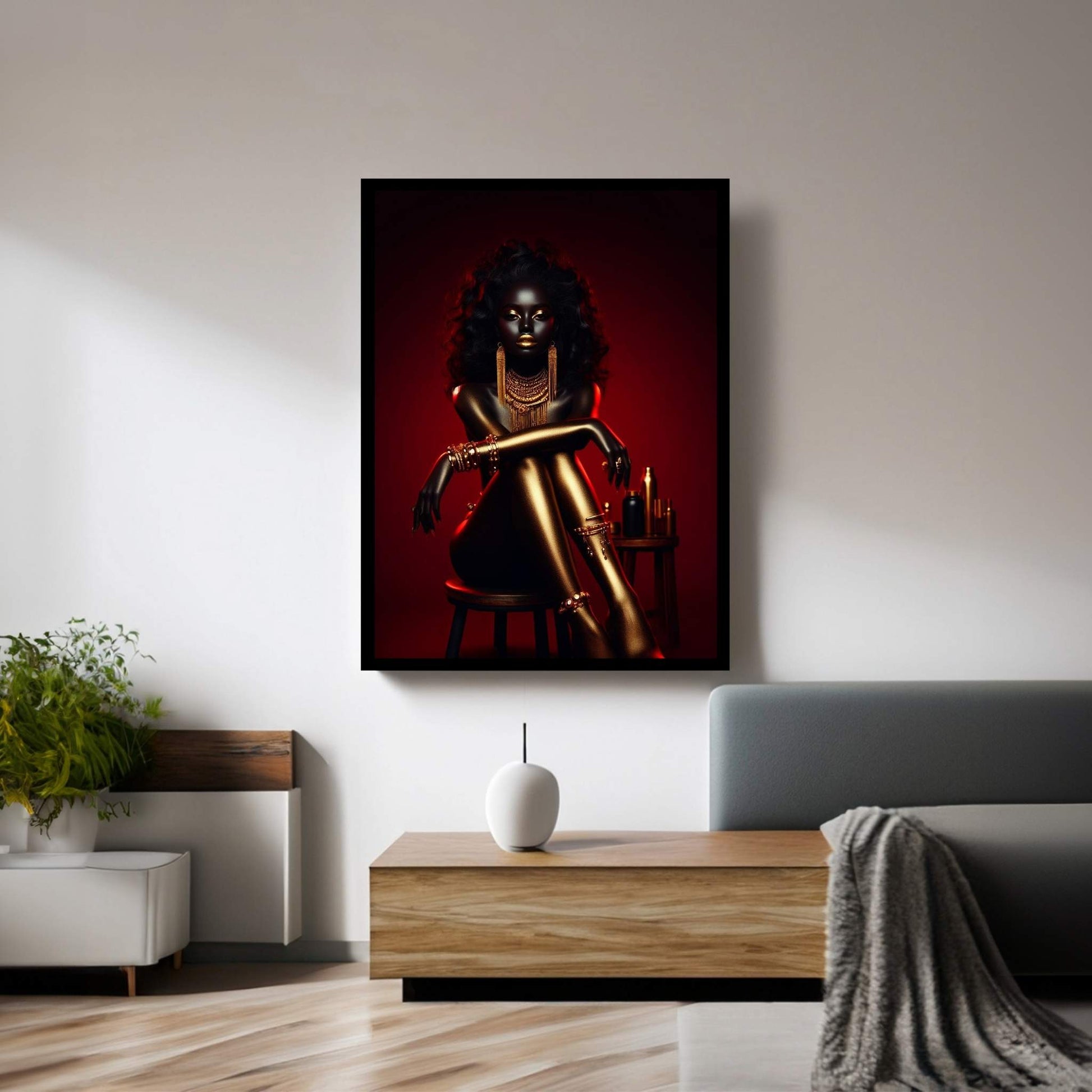 African Black Woman Gold Make-up Canvas Canvas Wall Art - Y Canvas