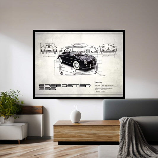 1959 Porsche 356 Speedster (Vintage Silver) Canvas Wall Art - Y Canvas