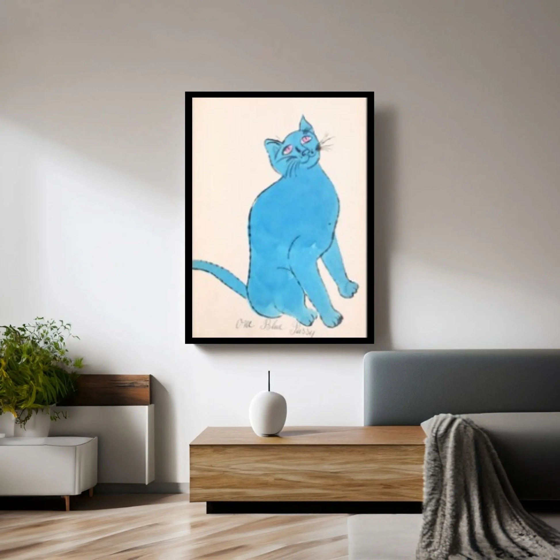 Andy Warhol Blue Cat Pop Art Canvas Wall Art Poster, Line Art wall Decor, Cat Sam poster, Cat Print - Y Canvas