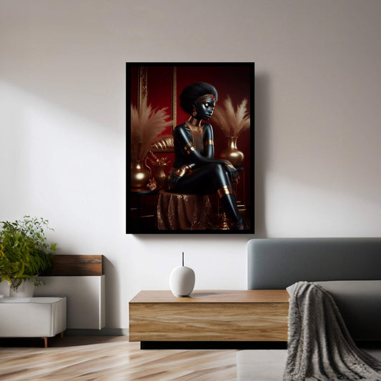 African Black Woman Gold Make-up Canvas Canvas Wall Art - Y Canvas