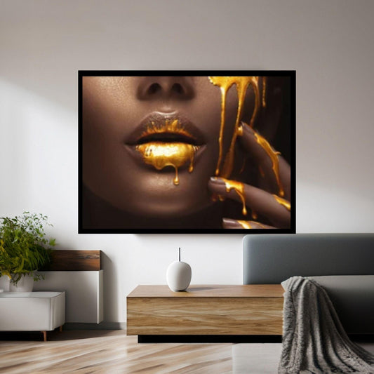 African American art, Black Woman print, African Wall Art, Fashion African Woman Gold Lips canvas - Y Canvas