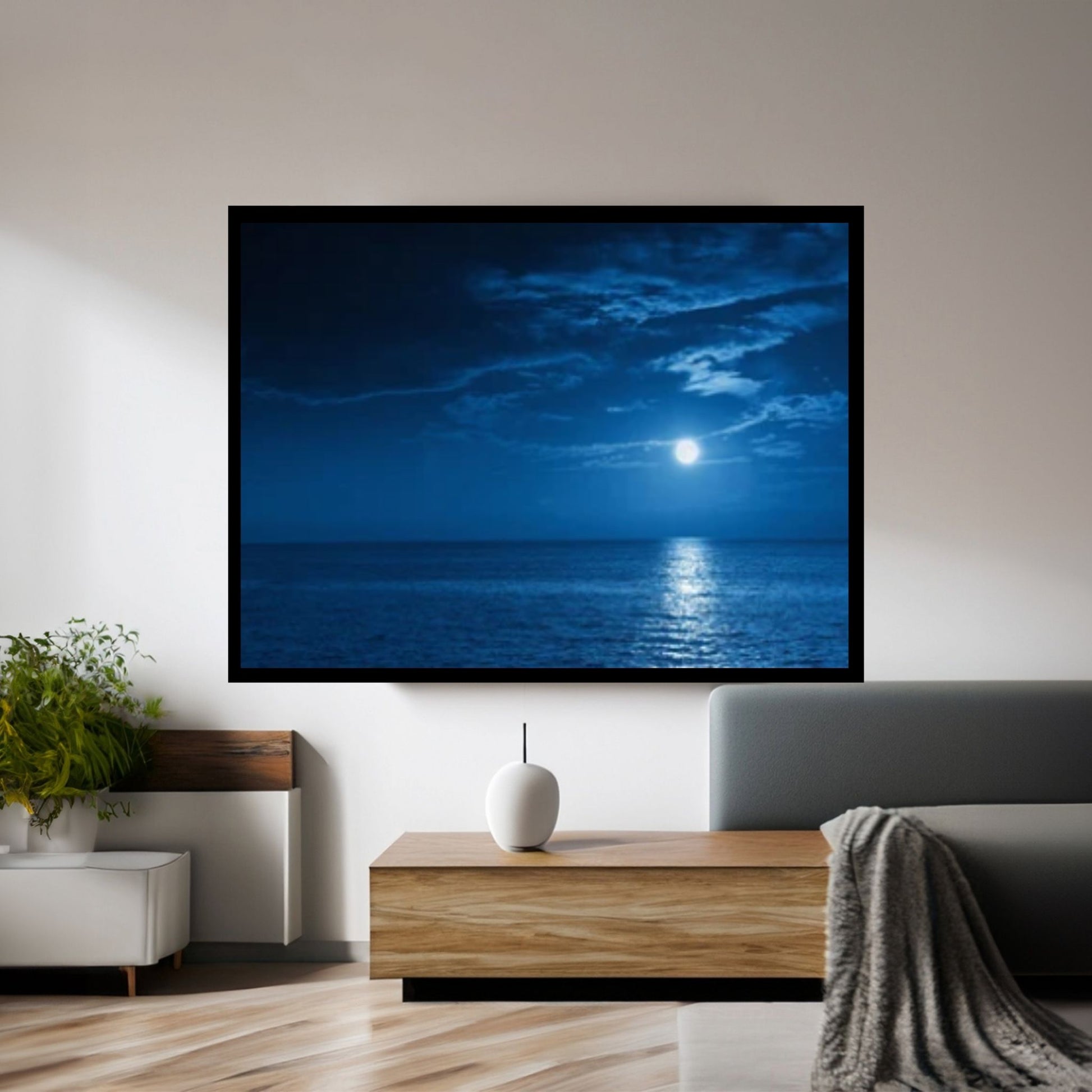 Sea At Night Vintage Canvas Wall Art Painting - Seascape Oil Canvas Painting - Sea Under Night Moonlight Art Print - Y Canvas