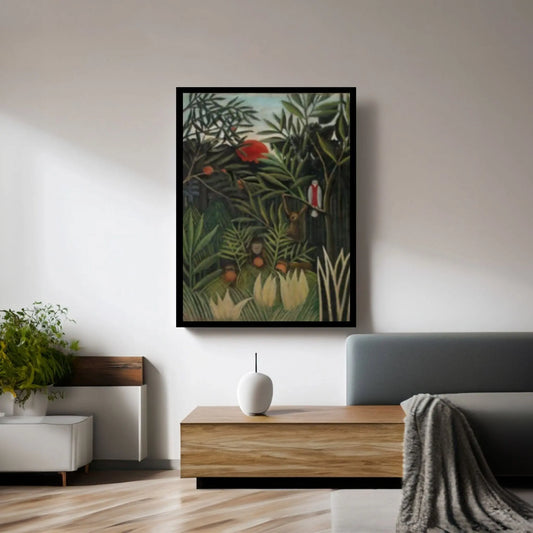 Henri Rousseau Monkeys and Parrot Canvas Wall Art Print, Henri Rousseau, Henri Rousseau Poster, Tropical Print Wall Art - Y Canvas