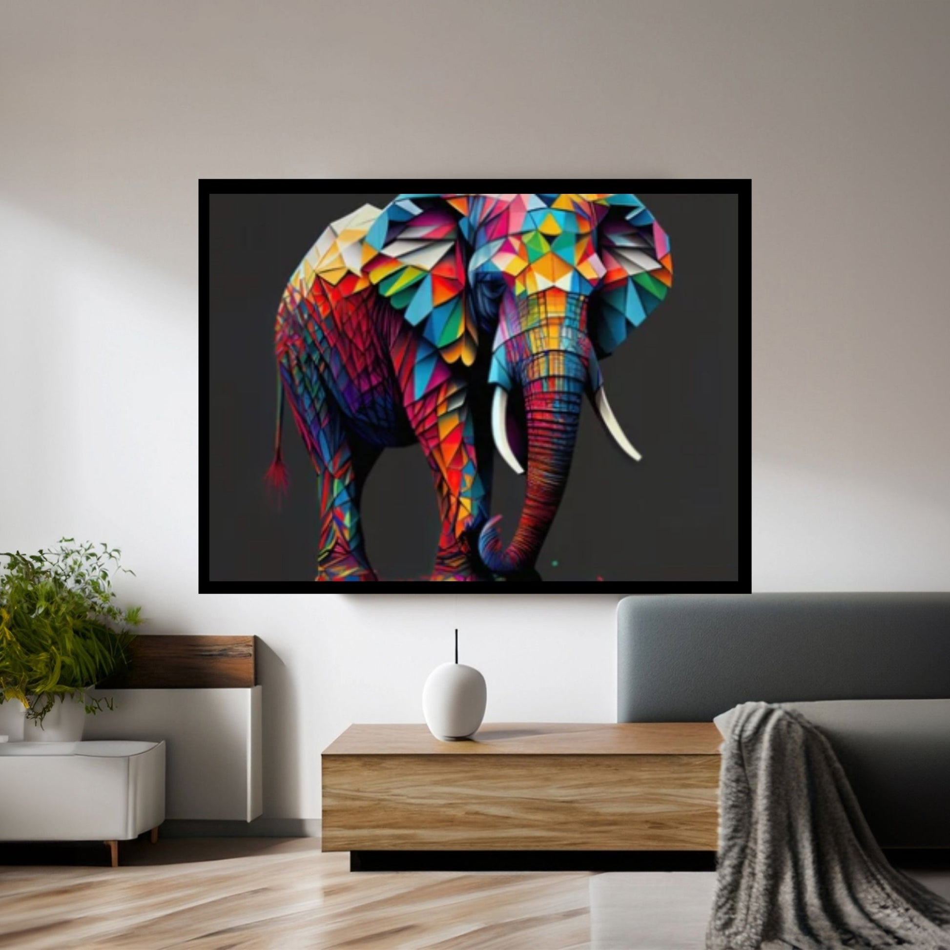 Abstract Animal Elephant Canvas Wall Art, Geometric Pop Art Portrait Illustration - Y Canvas