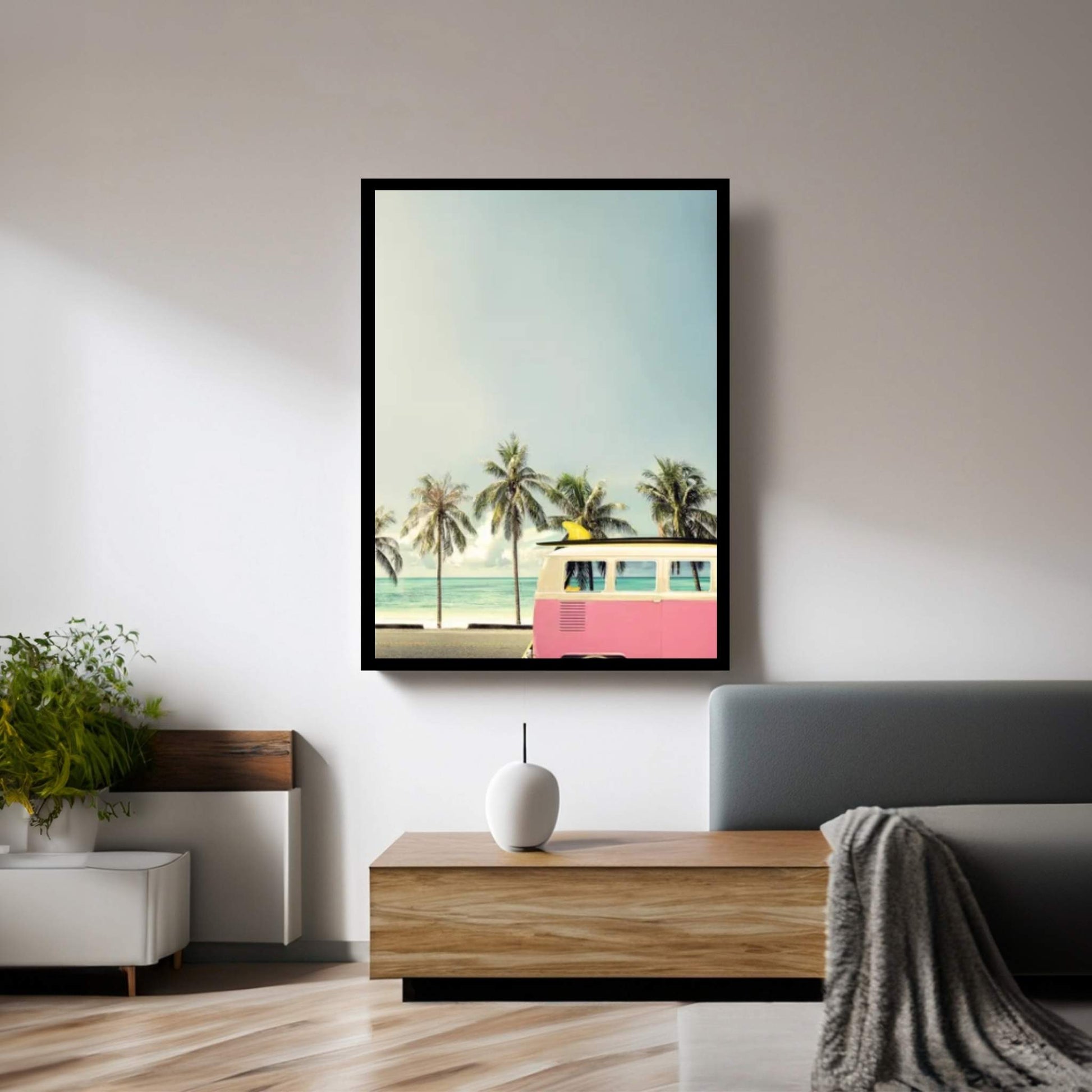 Surf Bus Pink Canvas Wall Art - Y Canvas