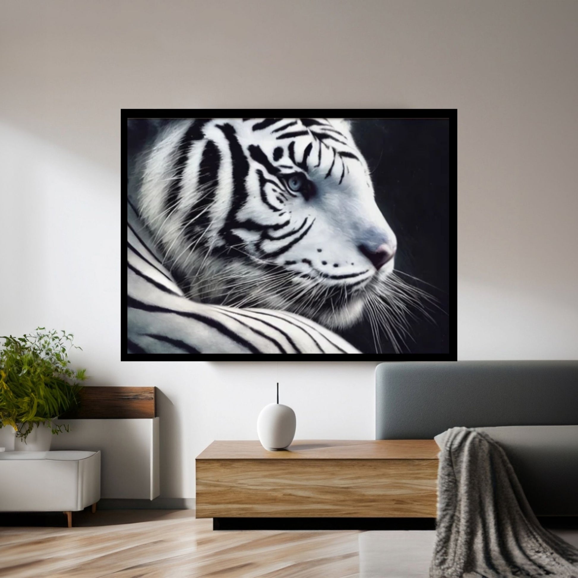 Abstract Anime Animal Tiger White Black Wall Art, Animal Modeling Wall Art Canvas - Y Canvas