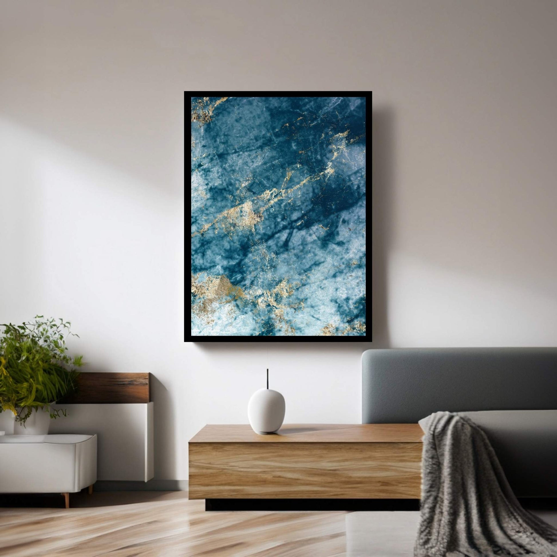 Abstract Blue White Gold Marble Canvas Wall Art Home Decor - Y Canvas