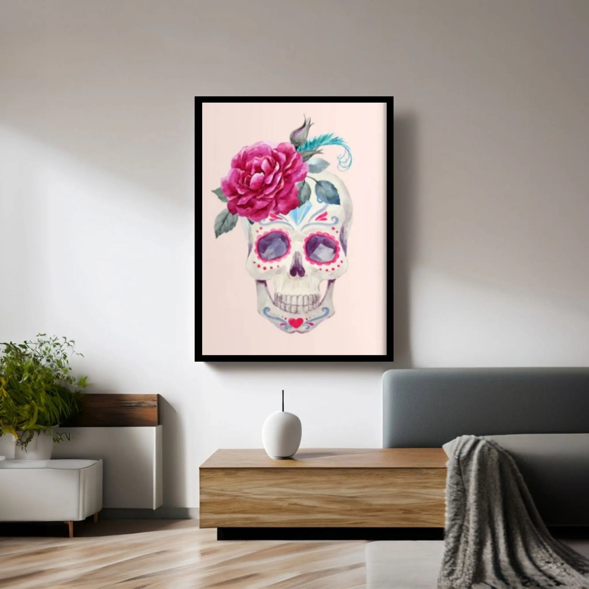 Flower Skull Canvas Print, Floral Skull Canvas Art Gothic Floral Sugar Skull Canvas Art, Boho Skull Canvas Wall Art Gift, - Y Canvas