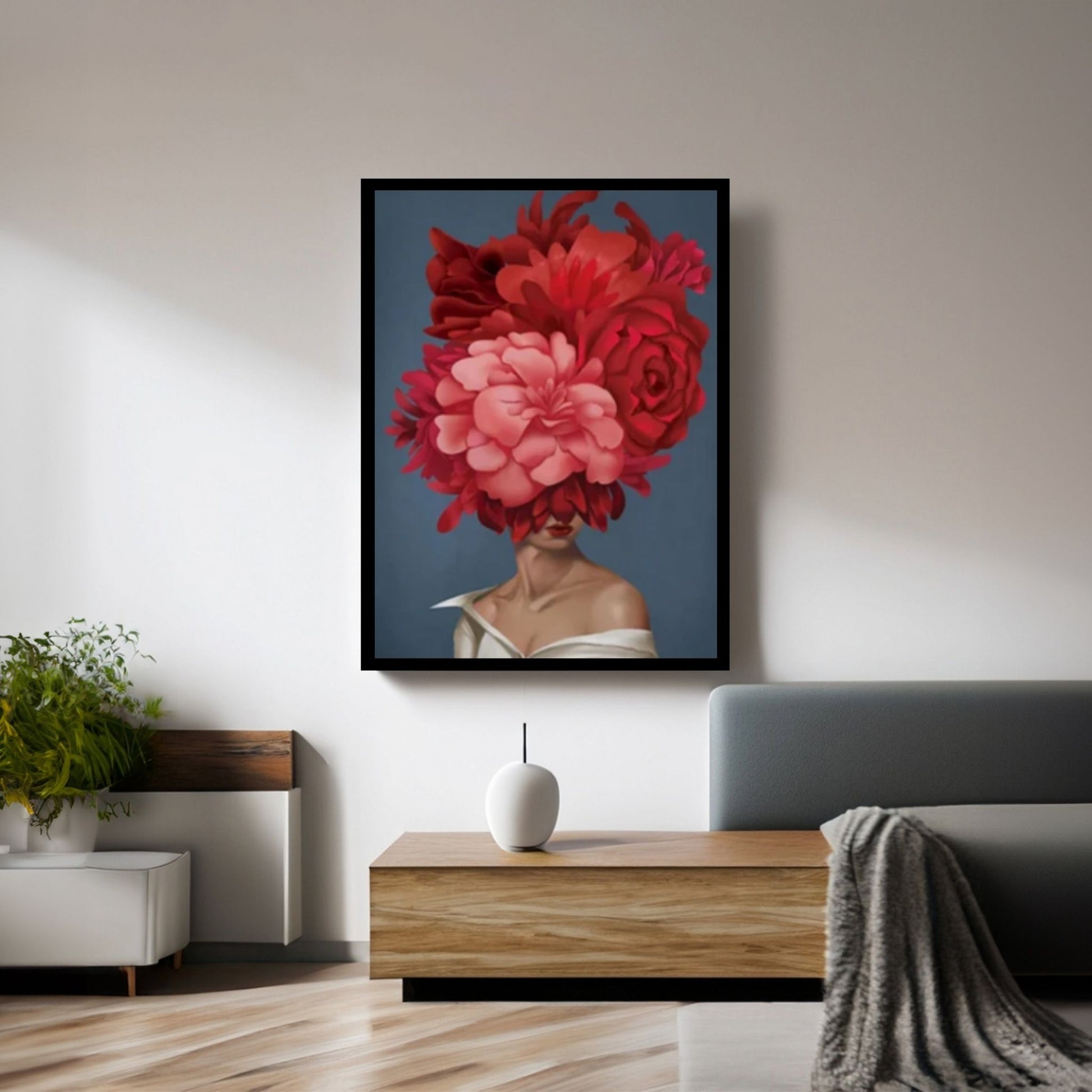 Woman with Red Roses Canvas Art - Y Canvas