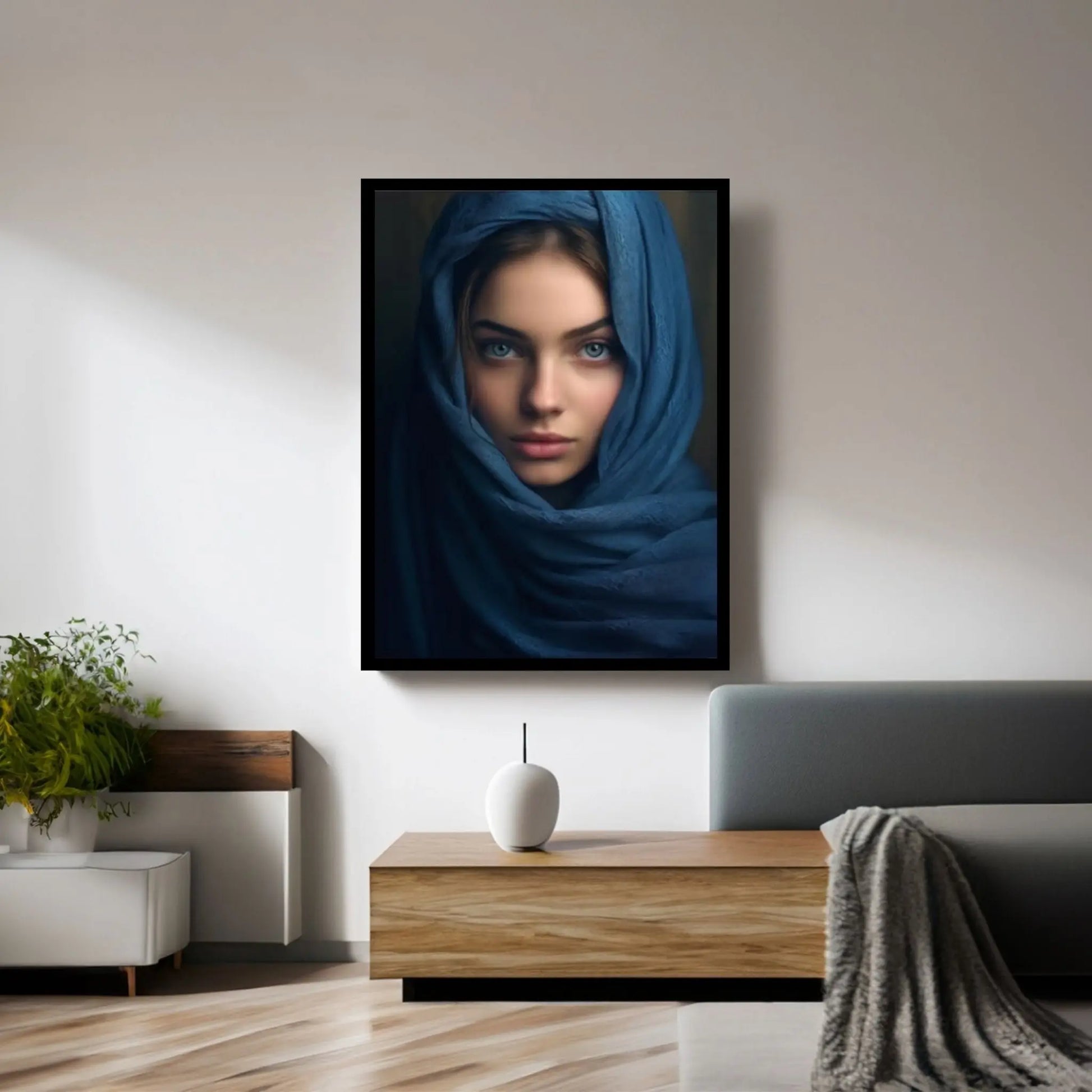 Woman Face Wall Art Print , Hijab Woman Framed Canvas, Muslim Woman Canvas, Islamic Wall Art, Islamic Holy Wall Art - Y Canvas