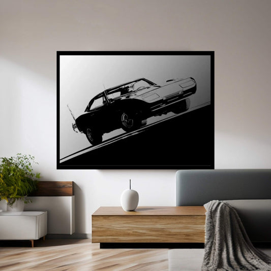 1969 Dodge Daytona, Black & White Canvas Wall Art - Y Canvas