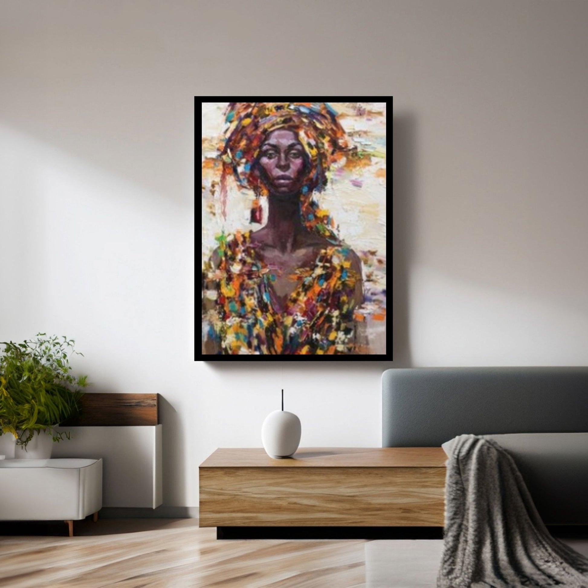 American Afro Black Woman Portrait, Afro Art,Canvas print, Colorful Wall Art, African Woman Makeup Wall Art - Y Canvas