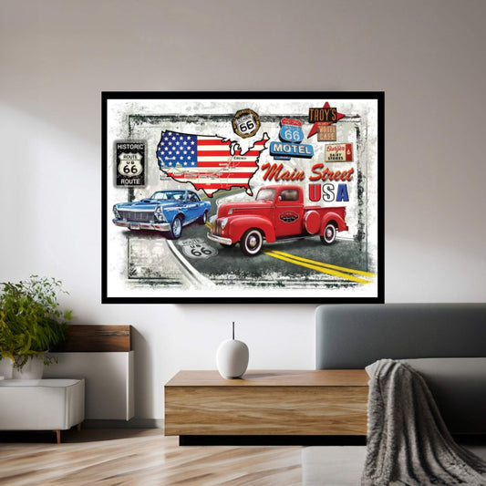 Nostalgic America Cars Canvas Wall Art - Y Canvas