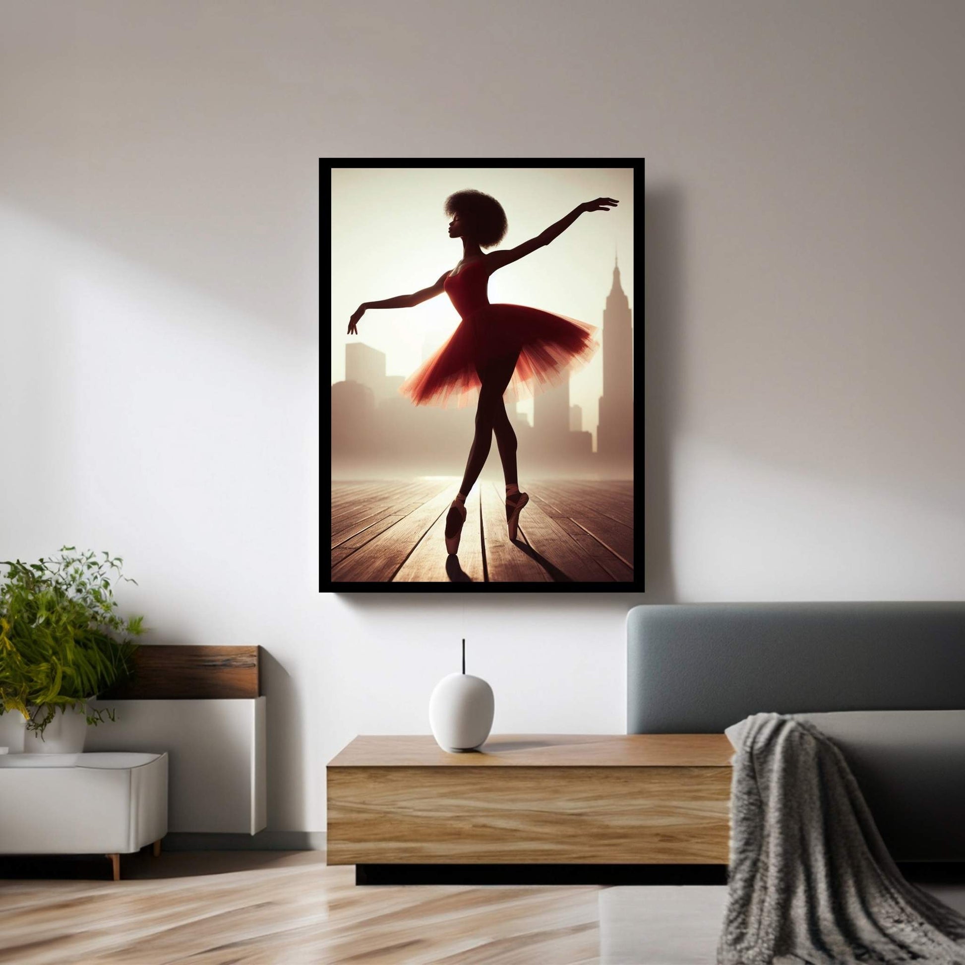 African Black Woman Ballerina in Red Dress Canvas Wall Art Home Decor - Y Canvas