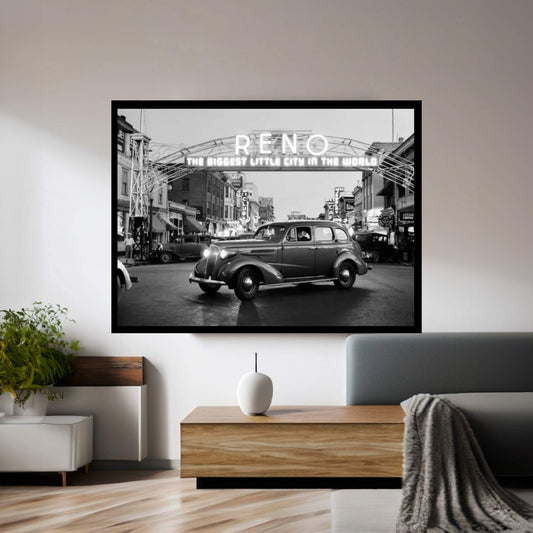 1930s Night Of Arch Over Main Street Reno Nevada Neon Sign The Biggest Little City In The World Canvas Wall Art - Y Canvas