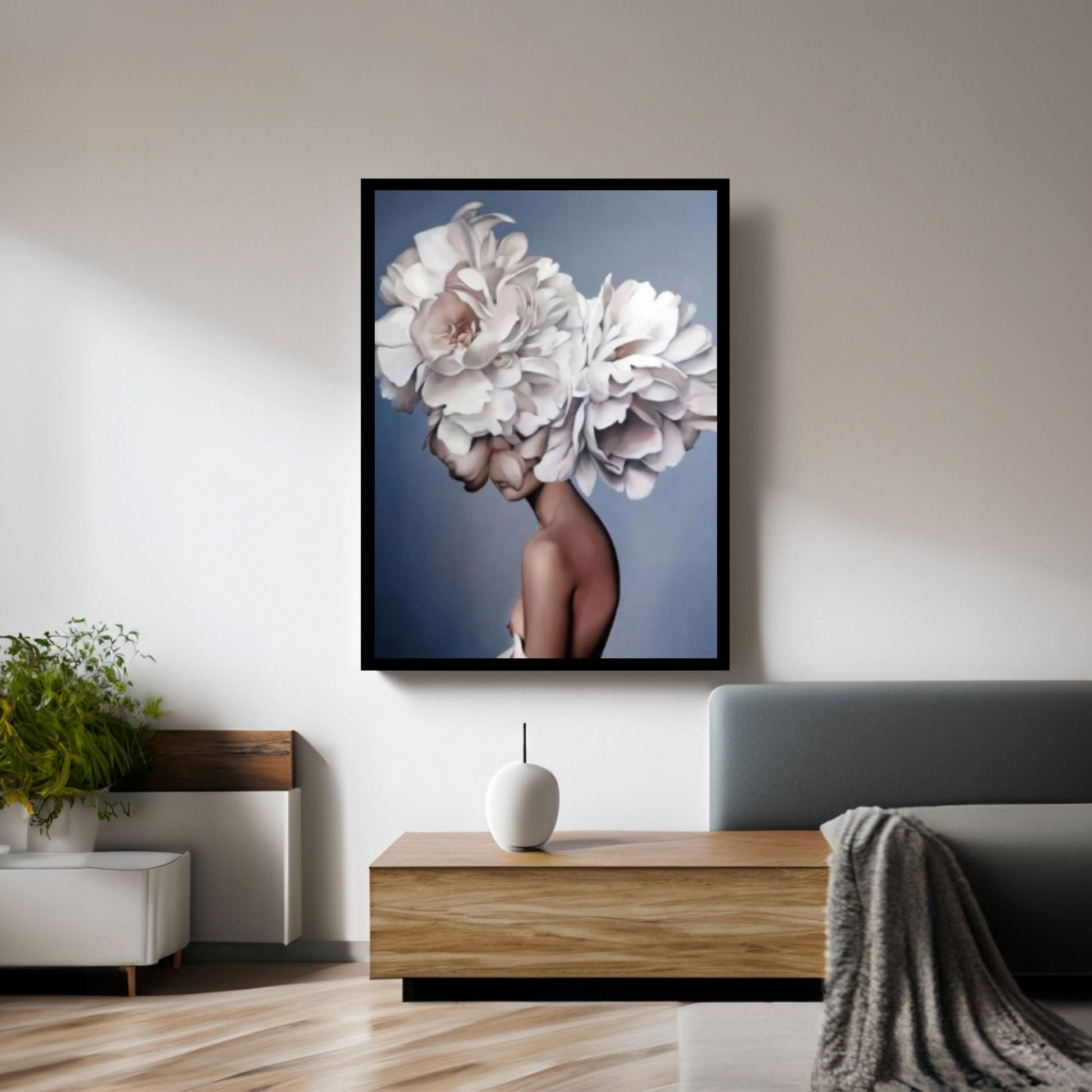 Floral Female Head Canvas Art, White Rose Wall Art, Roses and Woman, Floral Head Woman Art - Y Canvas