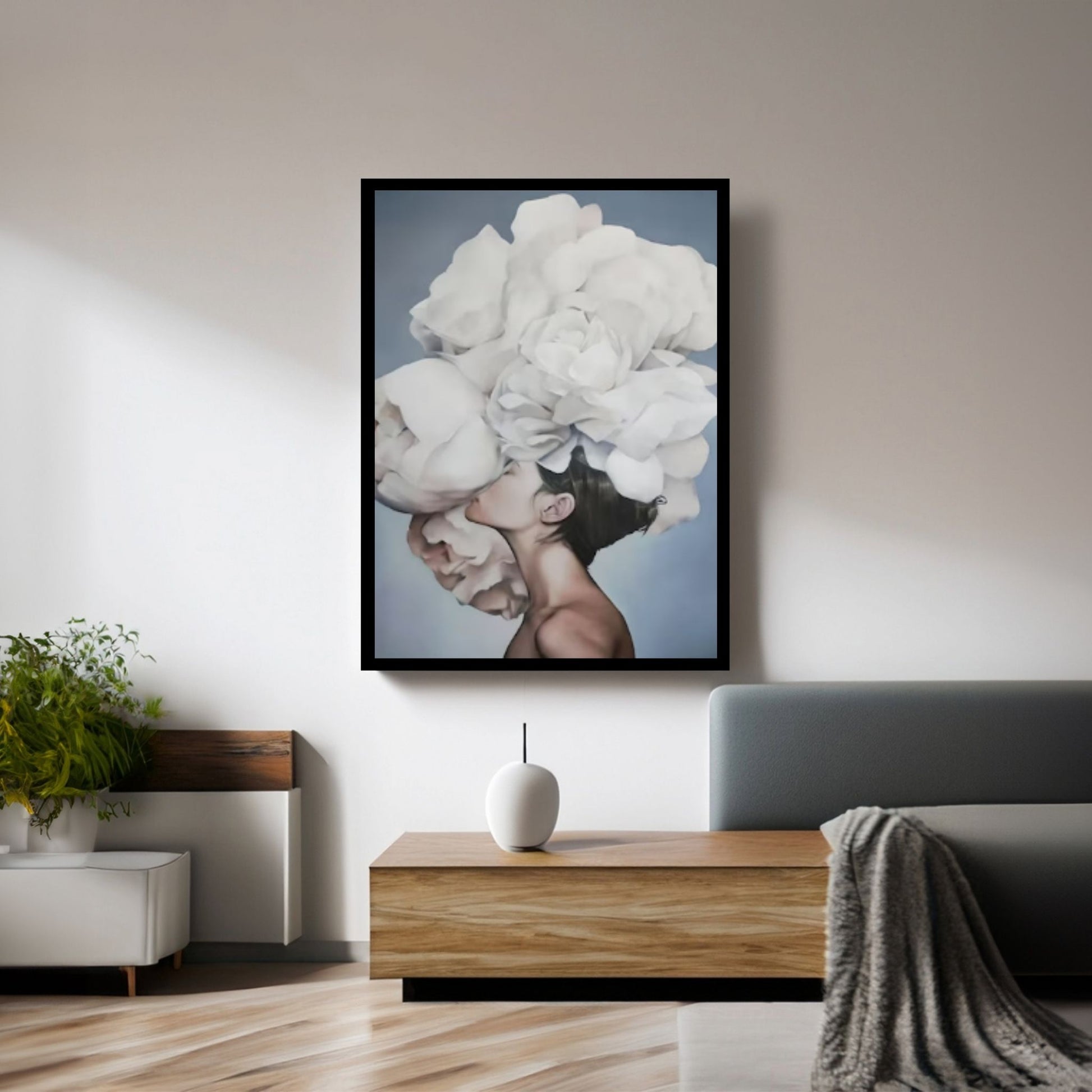 Woman and White Rose Canvas Art - Y Canvas