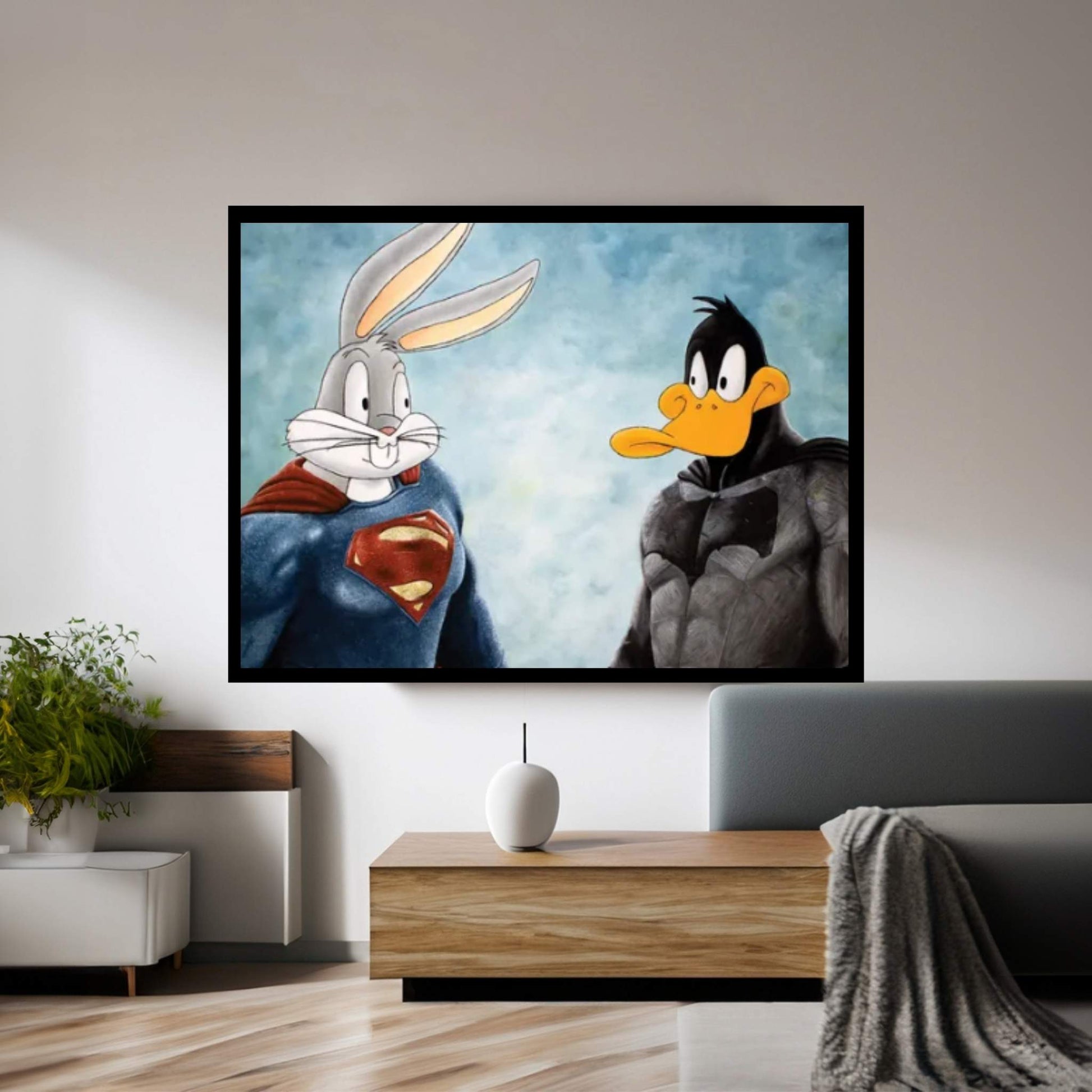 Batduck V Superbunny Canvas Wall Art - Y Canvas