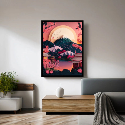 Japanese Landscape Painting of Pine Trees Canvas Wall Art, Distant Mountains - Y Canvas