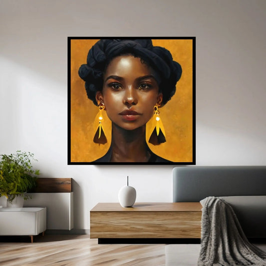 Black woman head flowers Canvas wall art,Black art, Black girl print, flower woman painting, Girl Flowers Poster - Y Canvas