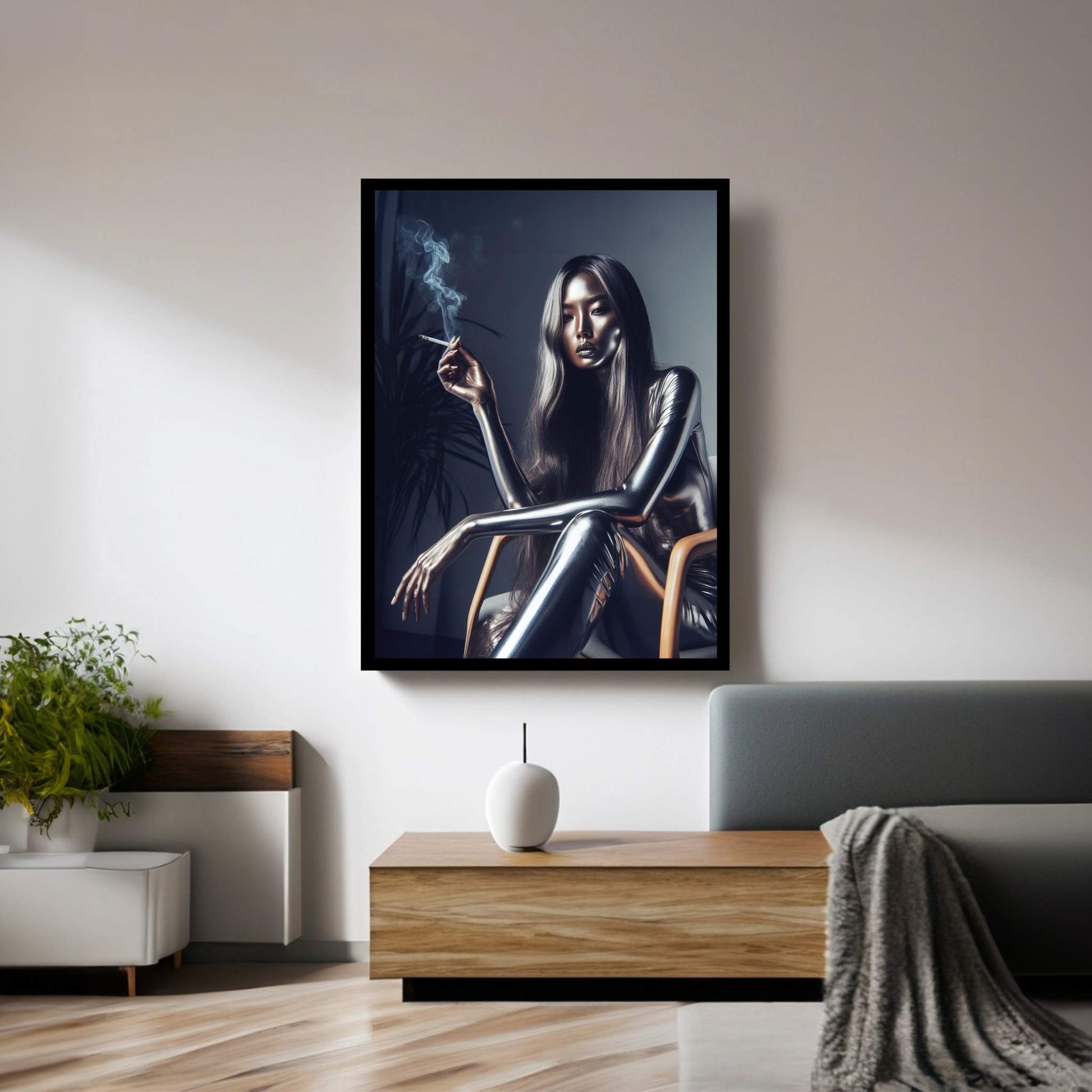 Metalic Robotics Smoke Woman Canvas Wall Art - Y Canvas