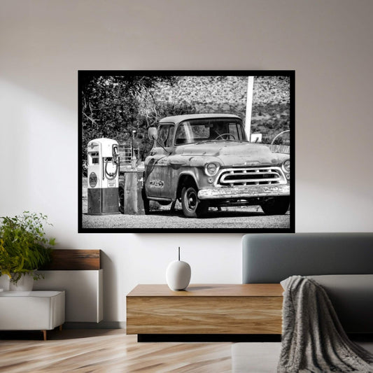 Black Arizona Series - Old Chevrolet Gas Station Canvas Wall Art - Y Canvas