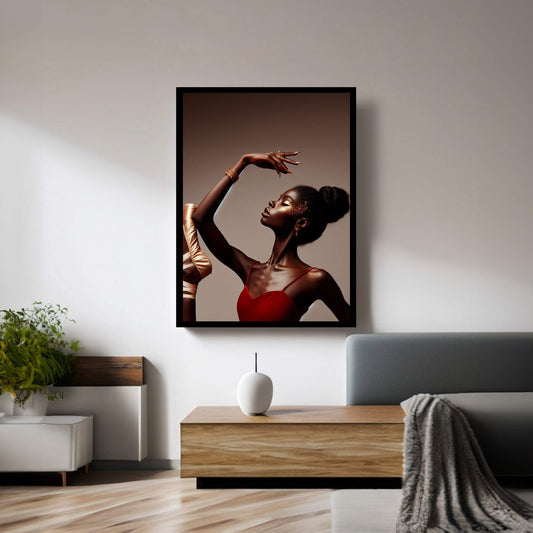 African Black Woman Ballerina in Red Dress Canvas Wall Art Home Decor - Y Canvas