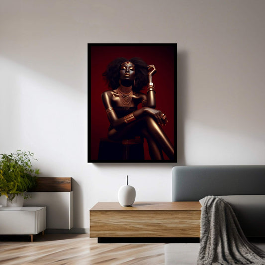 African Black Woman Gold Make-up Canvas Canvas Wall Art - Y Canvas