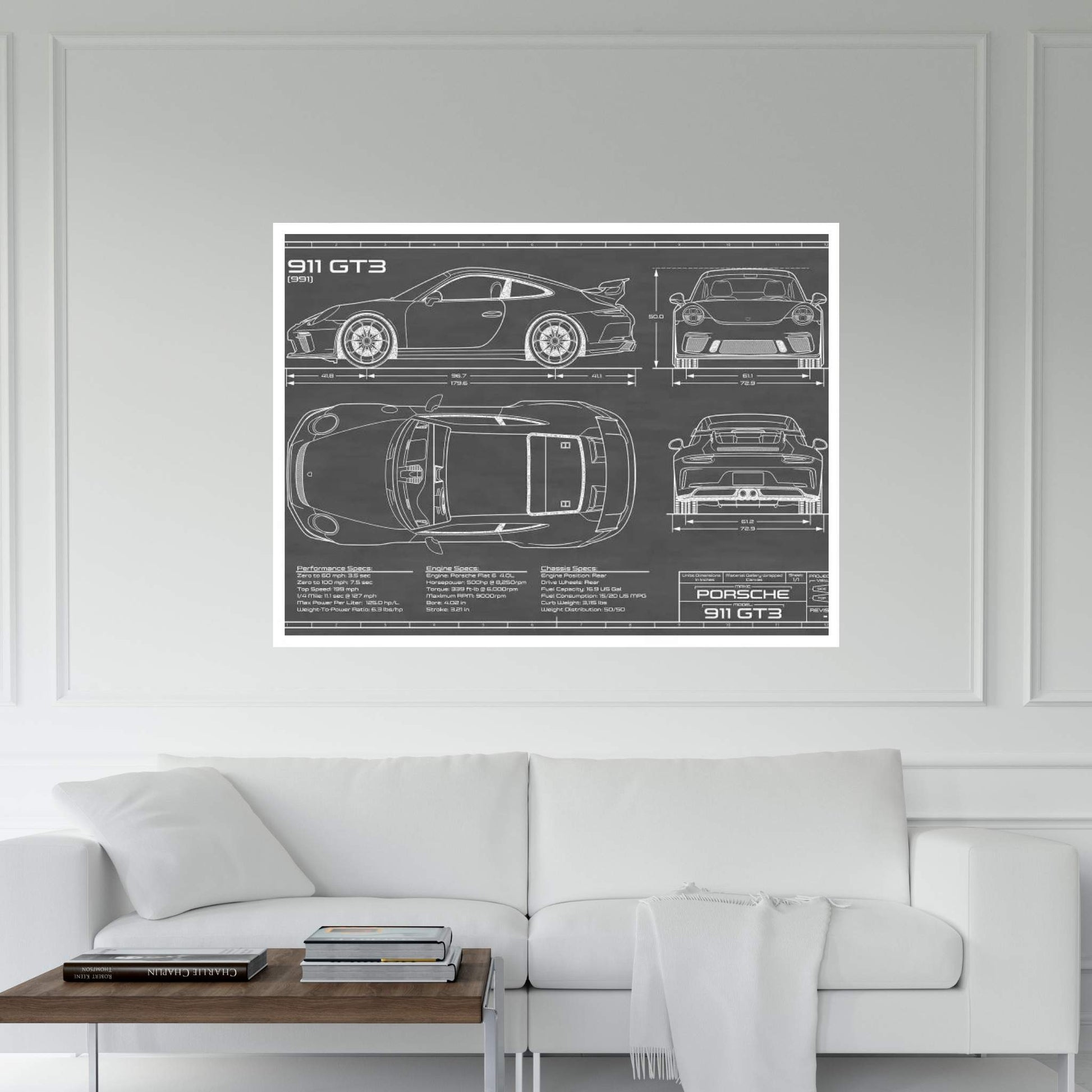 Porsche 911 GT3 (991) Black Canvas Wall Art - Y Canvas