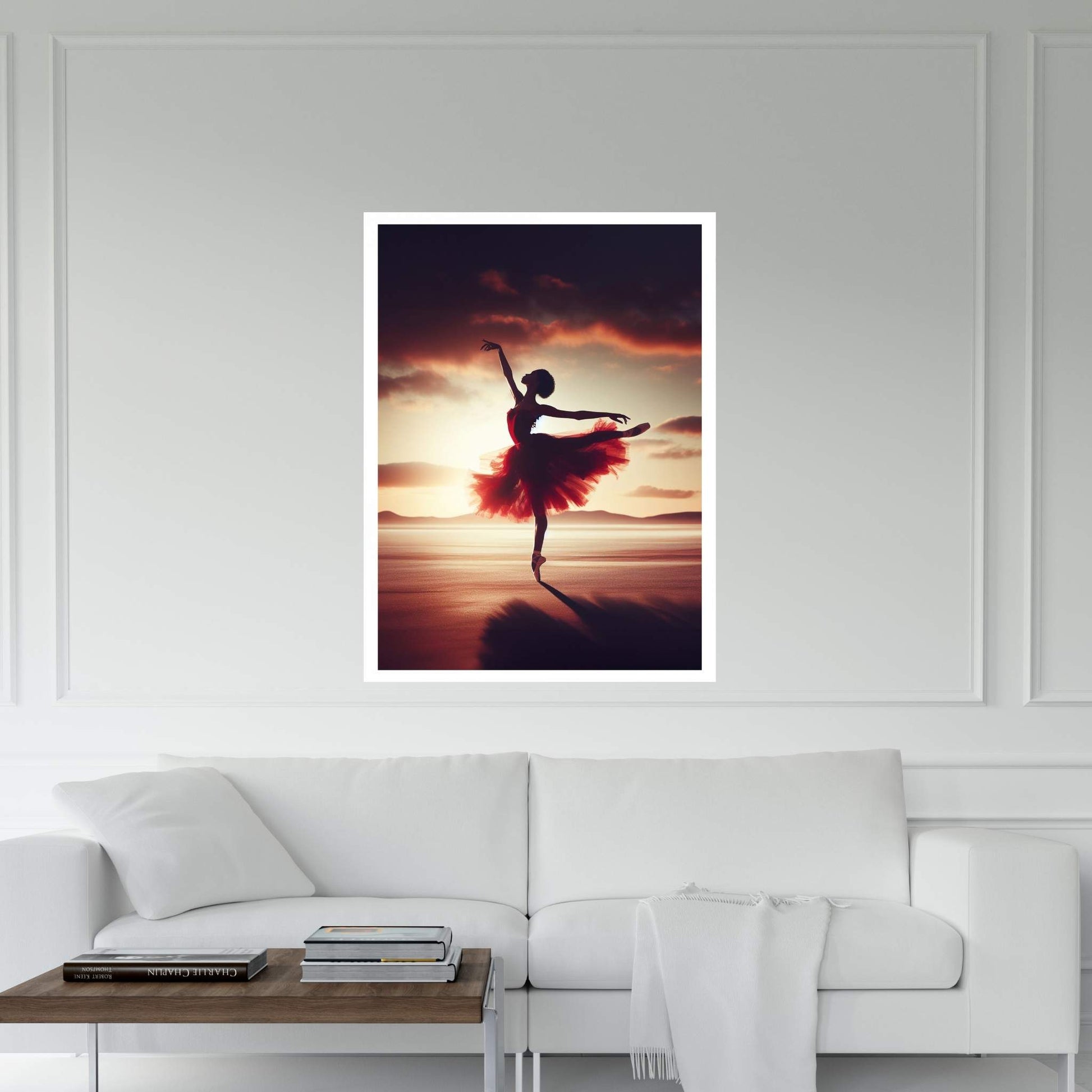 African Black Woman Ballerina in Red Dress Canvas Wall Art Home Decor - Y Canvas