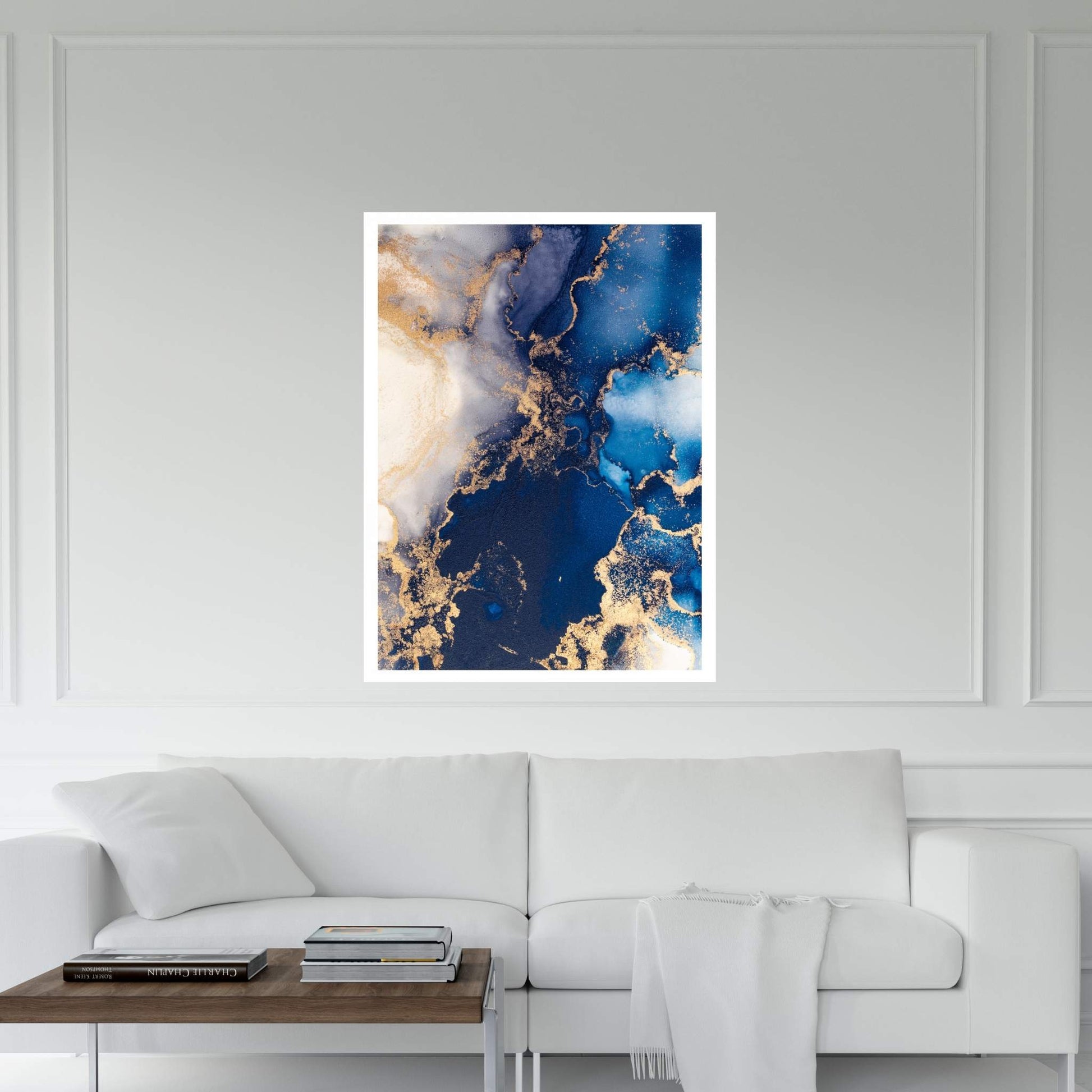 Abstract Blue White Gold Marble Canvas Wall Art Home Decor - Y Canvas