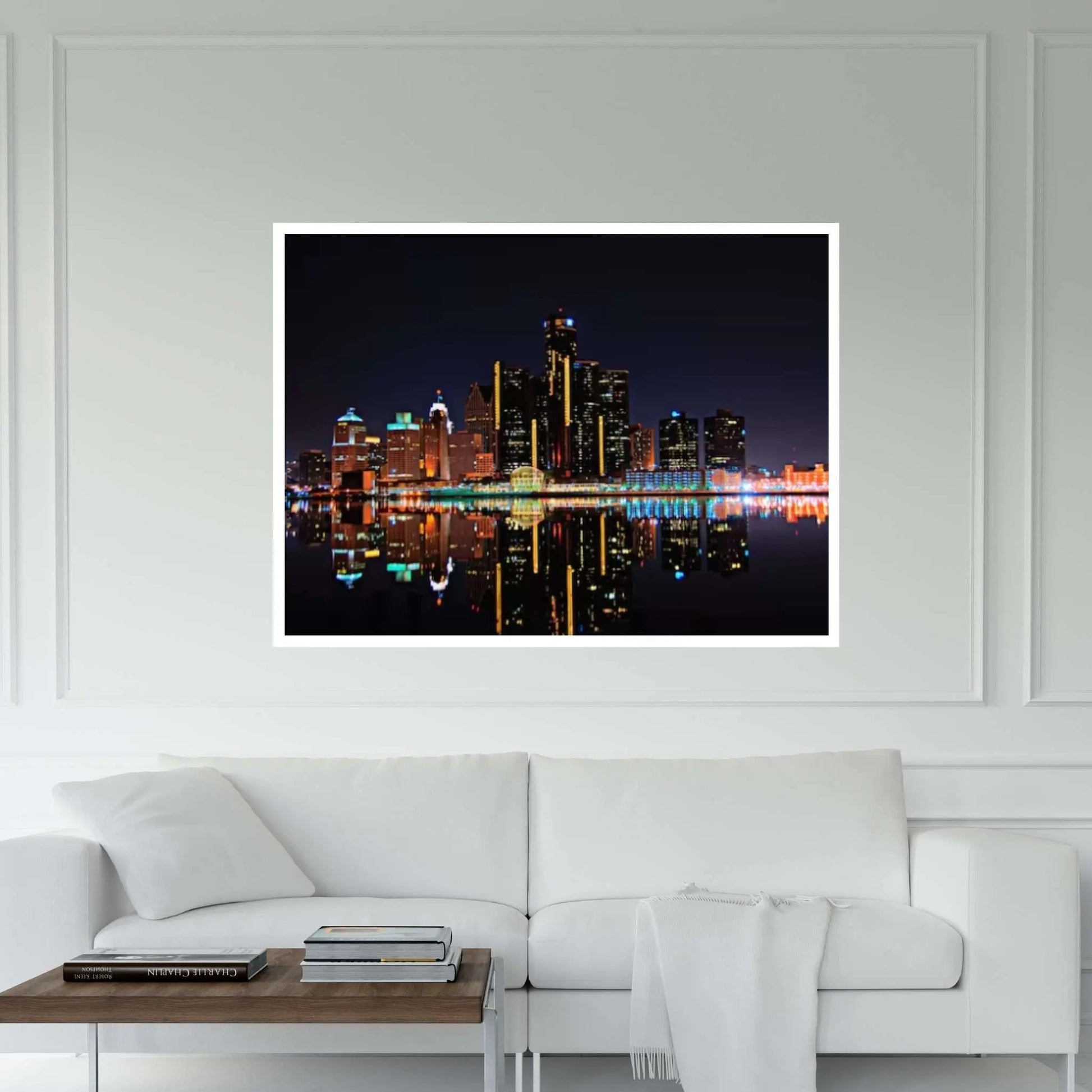 Detroit Skyline at Night Canvas Wall Art Design Poster Canvas Wall Art - Y Canvas