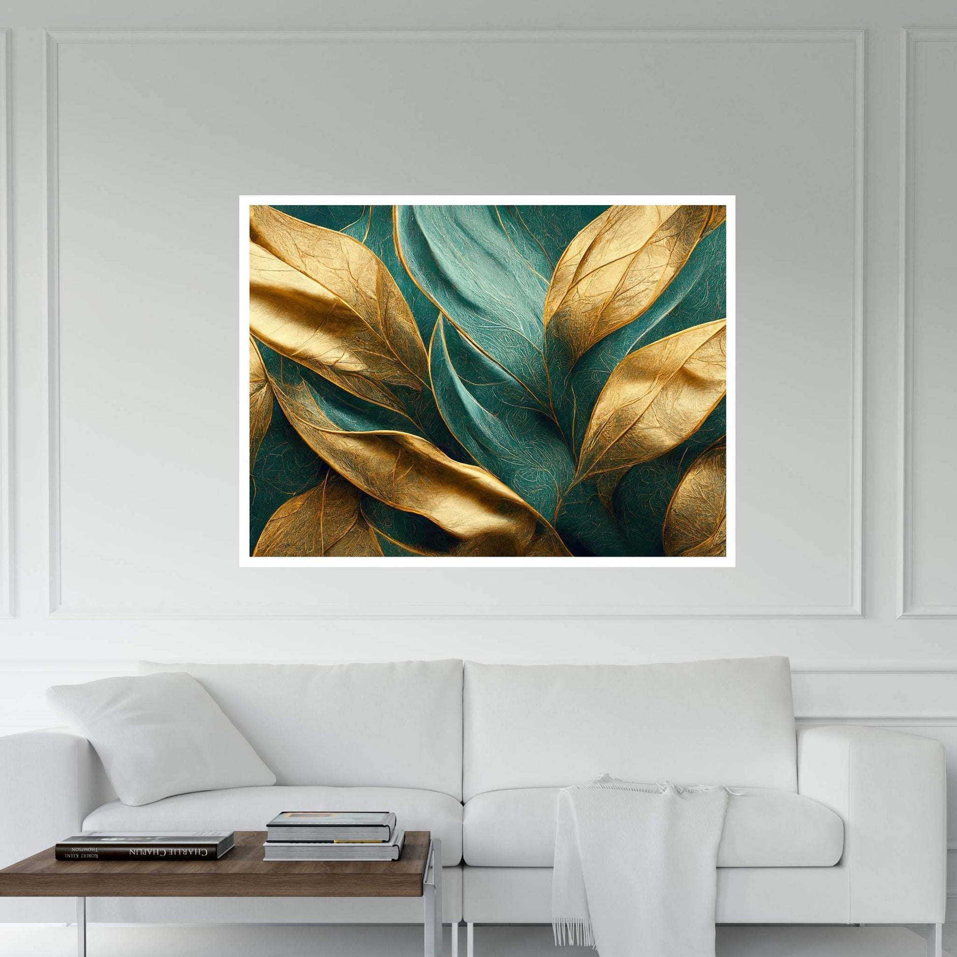 Abstract Yellow Gold Green Flower Leef Canvas Wall Art - Y Canvas