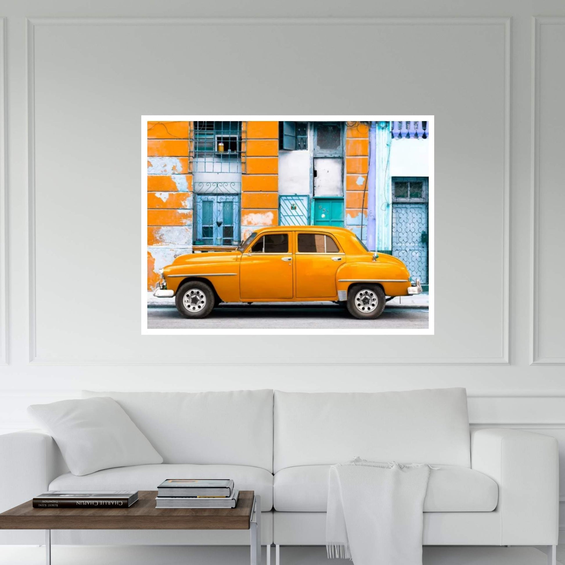 Orange Classic American Car Canvas Wall Art - Y Canvas