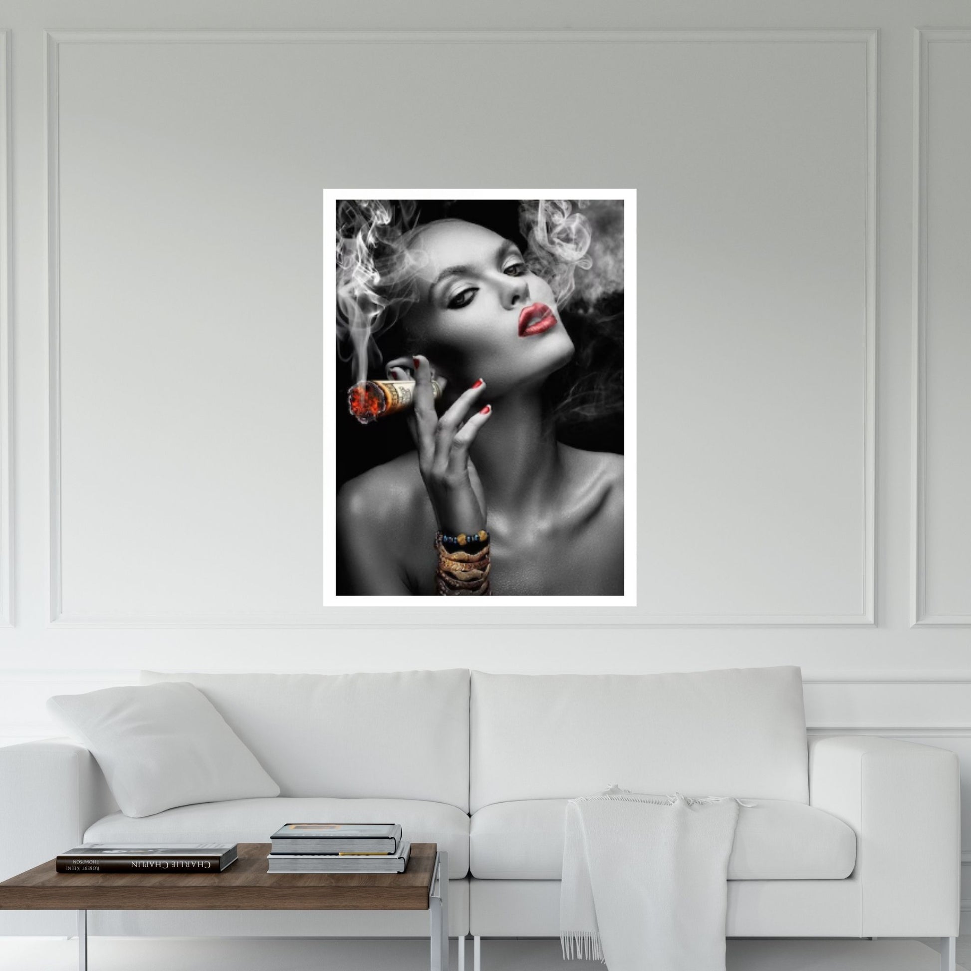 Woman Smoking Cigar Canvas, Smoking Girl Poster, Dollar Cigar Poster Art, Woman with Red Lipstick Wall Decor - Y Canvas