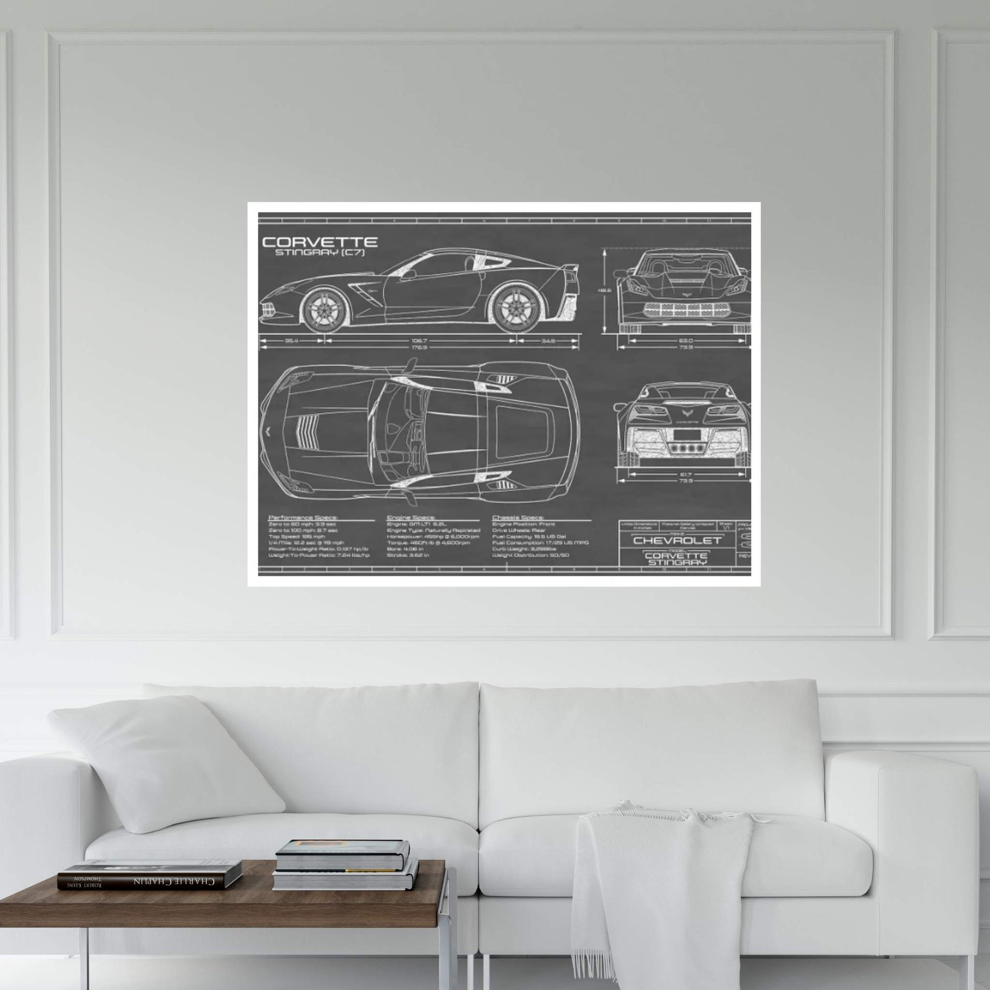 Corvette (C7) Stingray Black Canvas Wall Art - Y Canvas