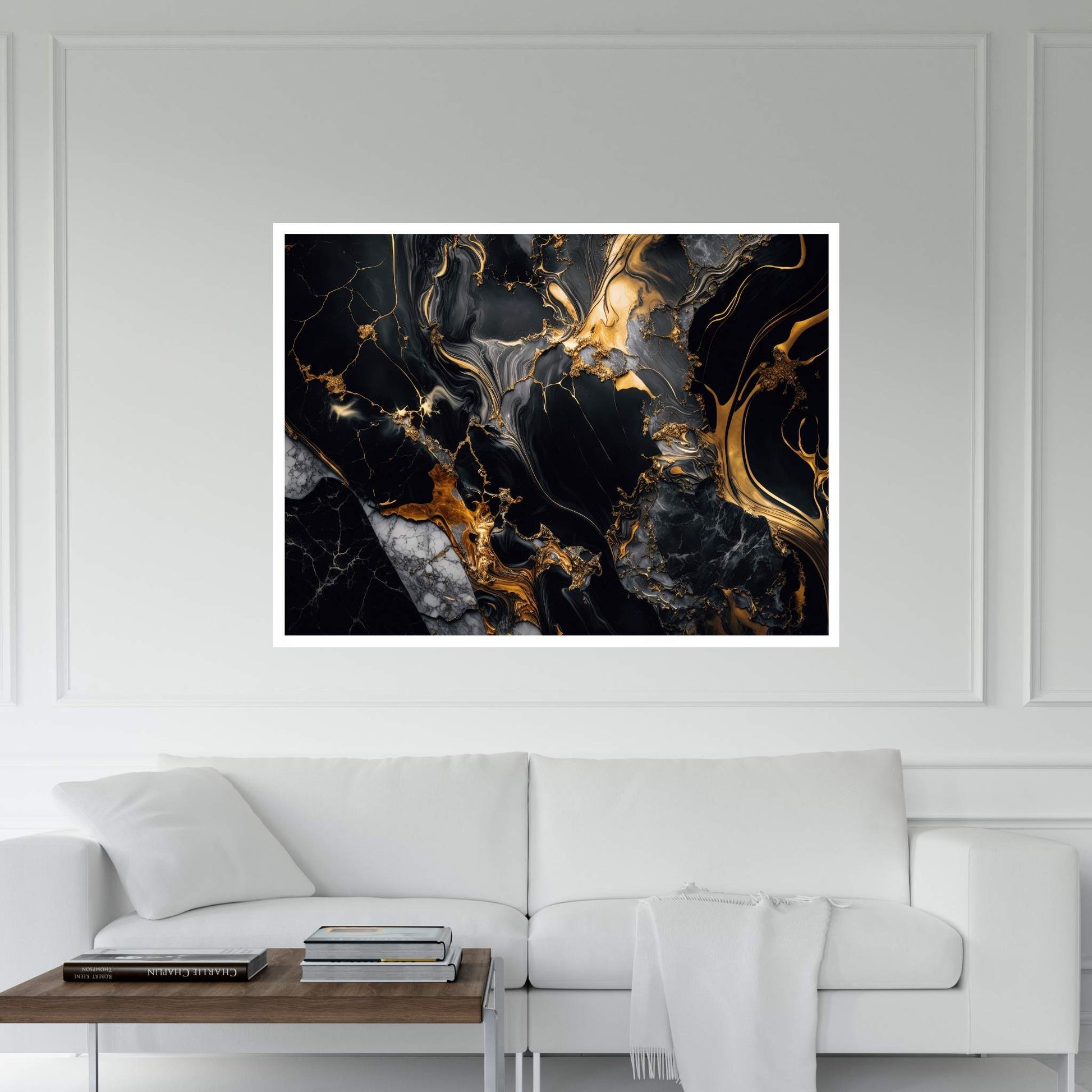 Abstract White Gold Black Marble Canvas Wall Art Home Decor - Y Canvas