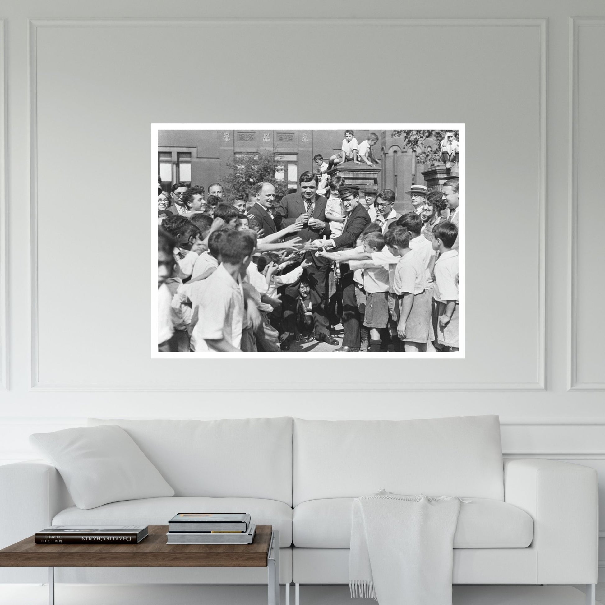 1920s Baseball Player Babe Ruth And Actor Harold Lloyd Greet Orphans Brooklyn New York City USA Canvas Wall Art - Y Canvas