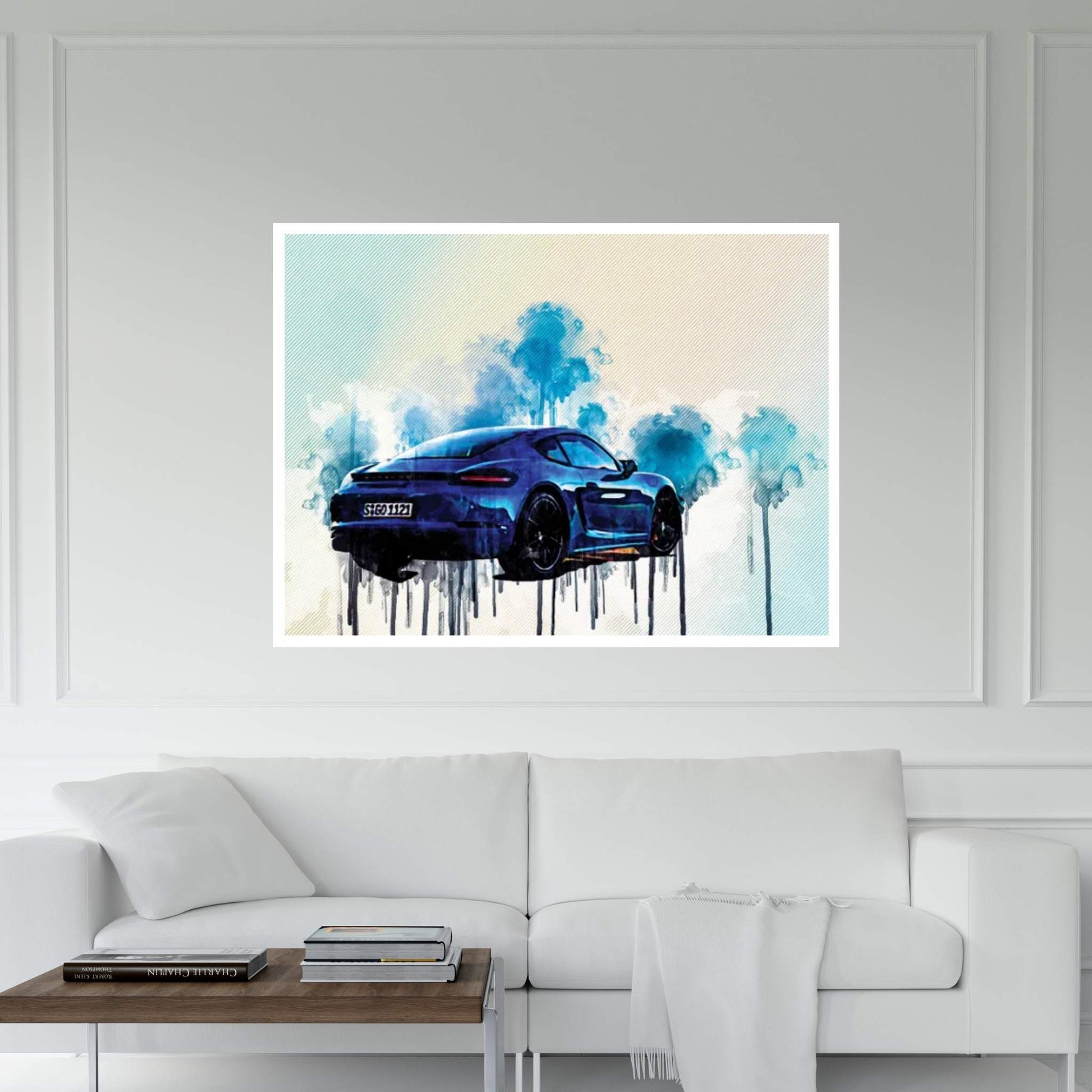 Porsche 718 Cayman Gts 2019 Rear View New Blue 718 Cayman Sports German Sports Cars Canvas Wall Art - Y Canvas