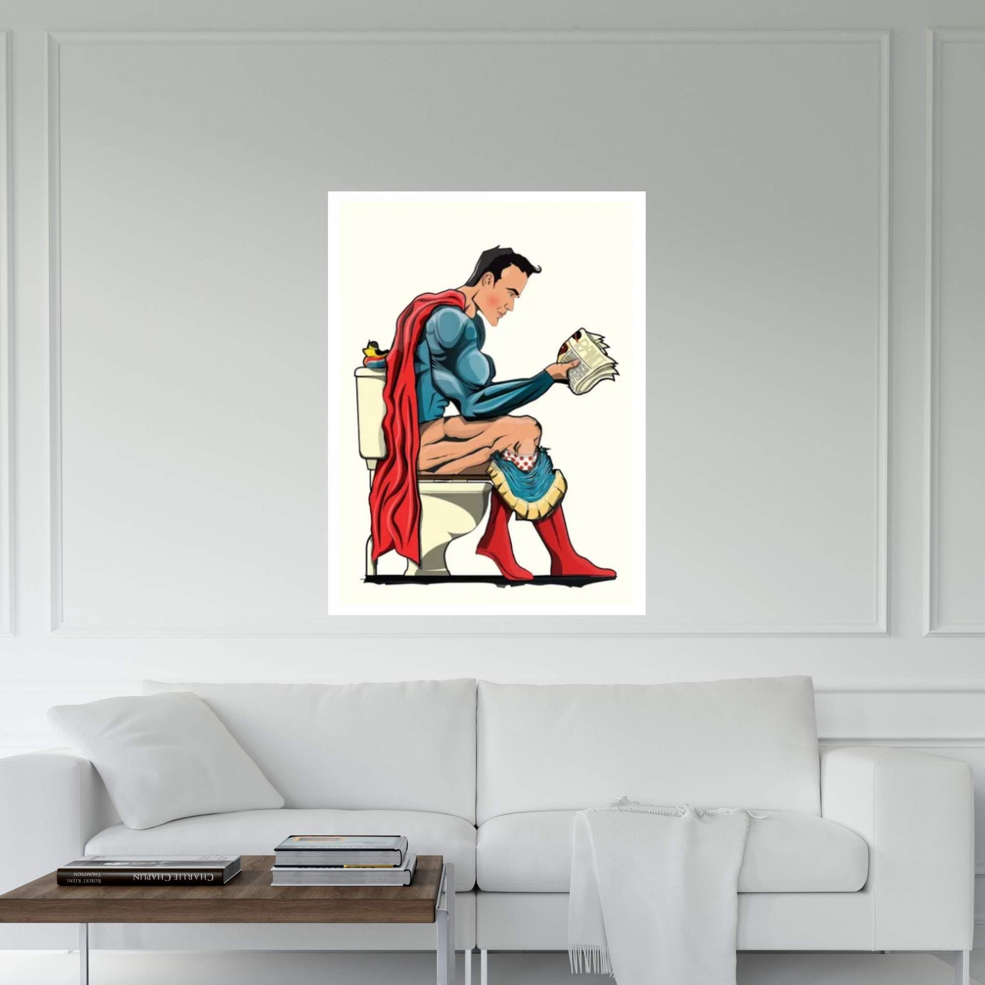 Superman On The Toilet Canvas Wall Art - Y Canvas