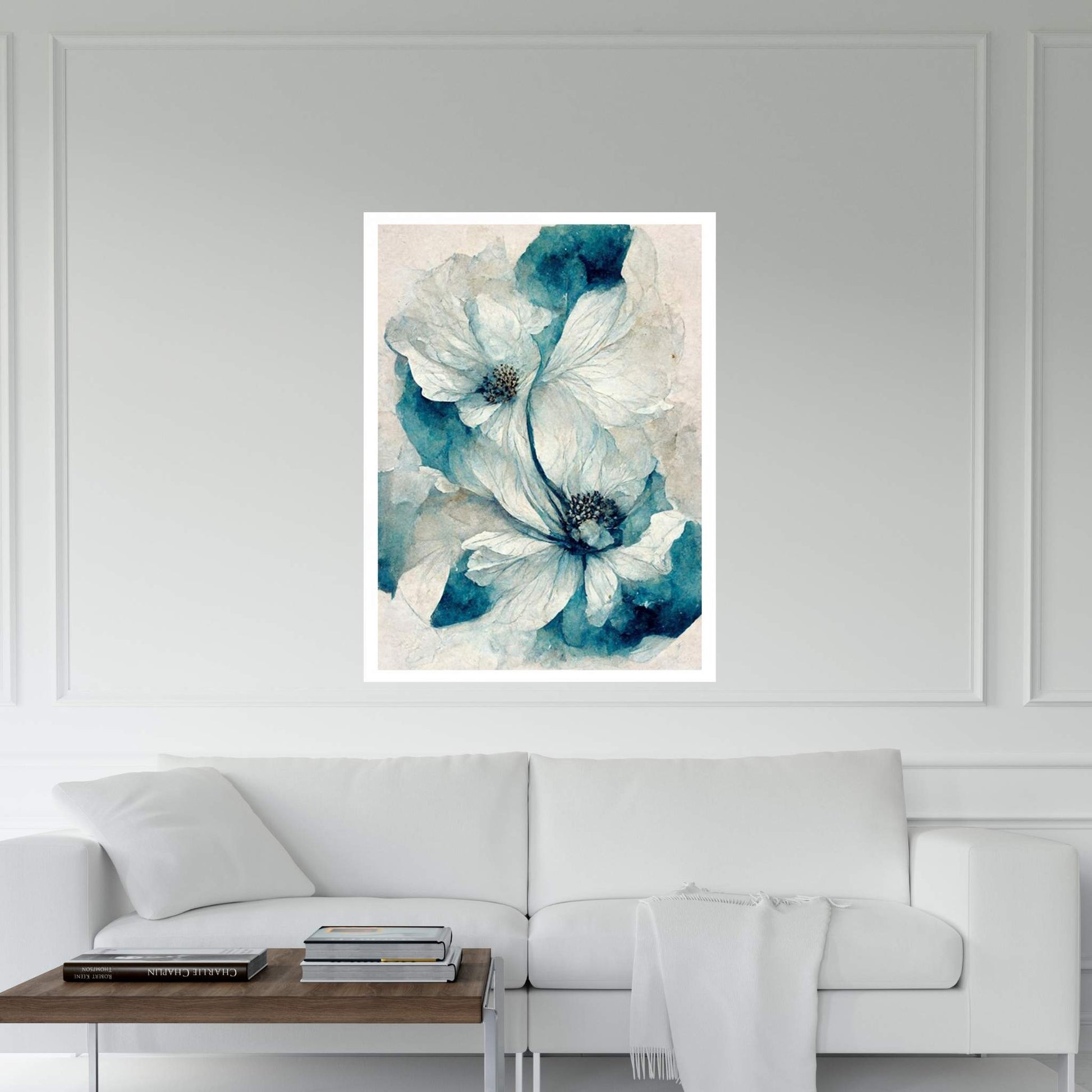 Blue White Flower Abstract Canvas Wall Art - Y Canvas